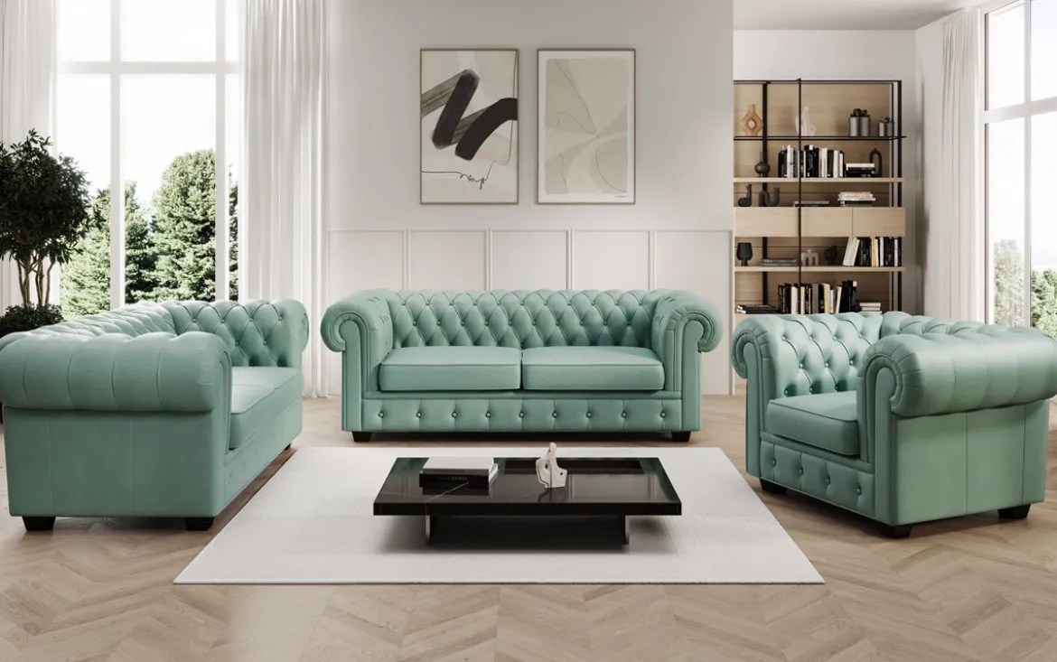 Chesterfield 3 Sitzer Sofa Royal in Echtleder