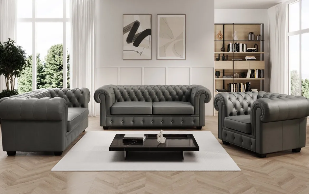 Chesterfield 3 Sitzer Sofa Royal in Echtleder