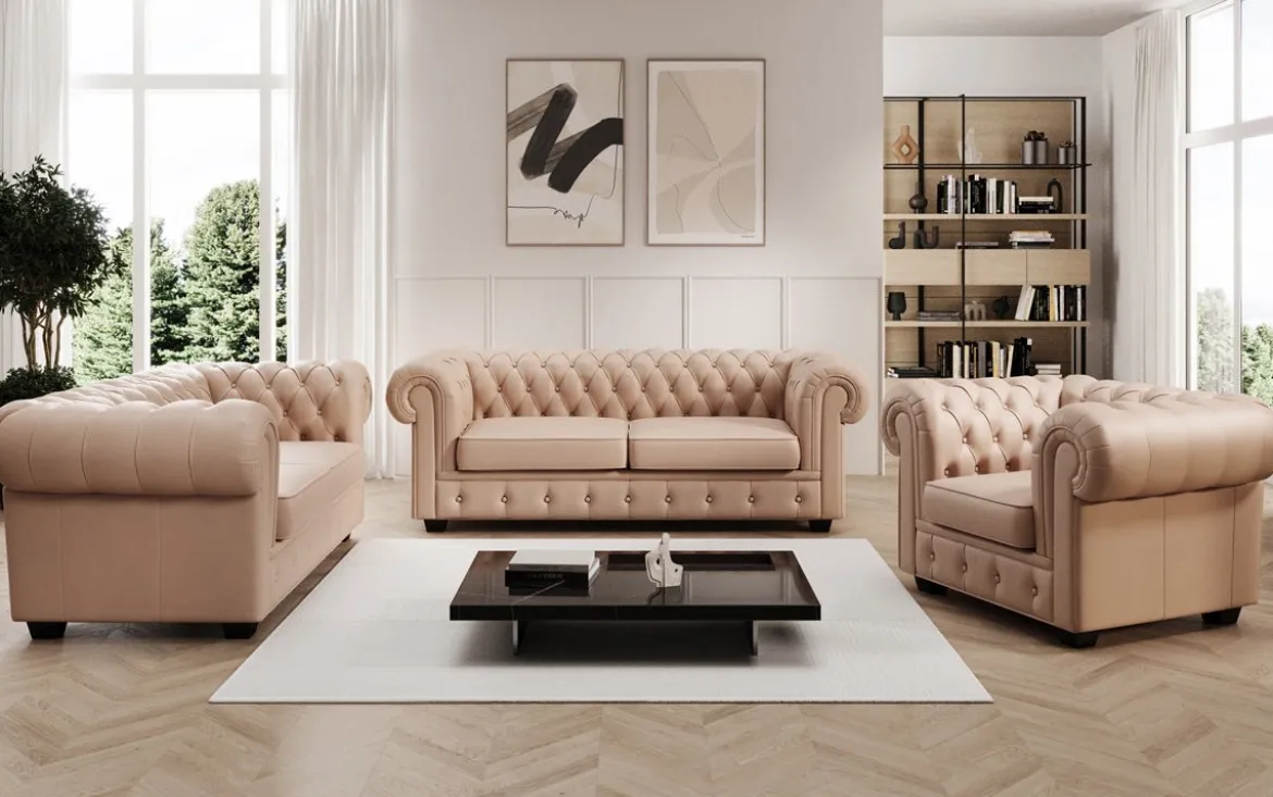 Chesterfield 3 Sitzer Sofa Royal in Echtleder
