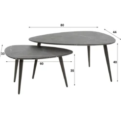 Couchtisch Alvara - 2er Set aus Melamin in Keramikoptik und einem Gestell aus Stahl