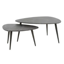 Couchtisch Alvara - 2er Set aus Melamin in Keramikoptik und einem Gestell aus Stahl