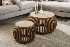 Couchtisch Arida - 2er Set aus Mangoholz mit Keramik-Tischplatte
