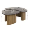Couchtisch Aurora - 2er Set mit Tischplatte aus Rauchglas und Gestell in Eichenoptik