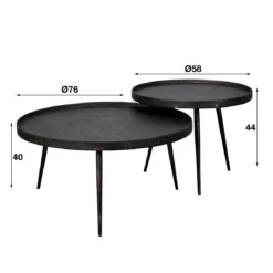 Couchtisch Chrysos - 2er Set in Grau Metallic mit erhöhtem Rand