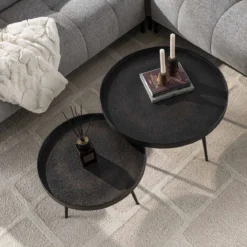 Couchtisch Chrysos - 2er Set in Grau Metallic mit erhöhtem Rand
