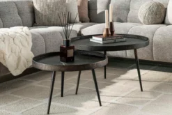 Couchtisch Chrysos - 2er Set in Grau Metallic mit erhöhtem Rand