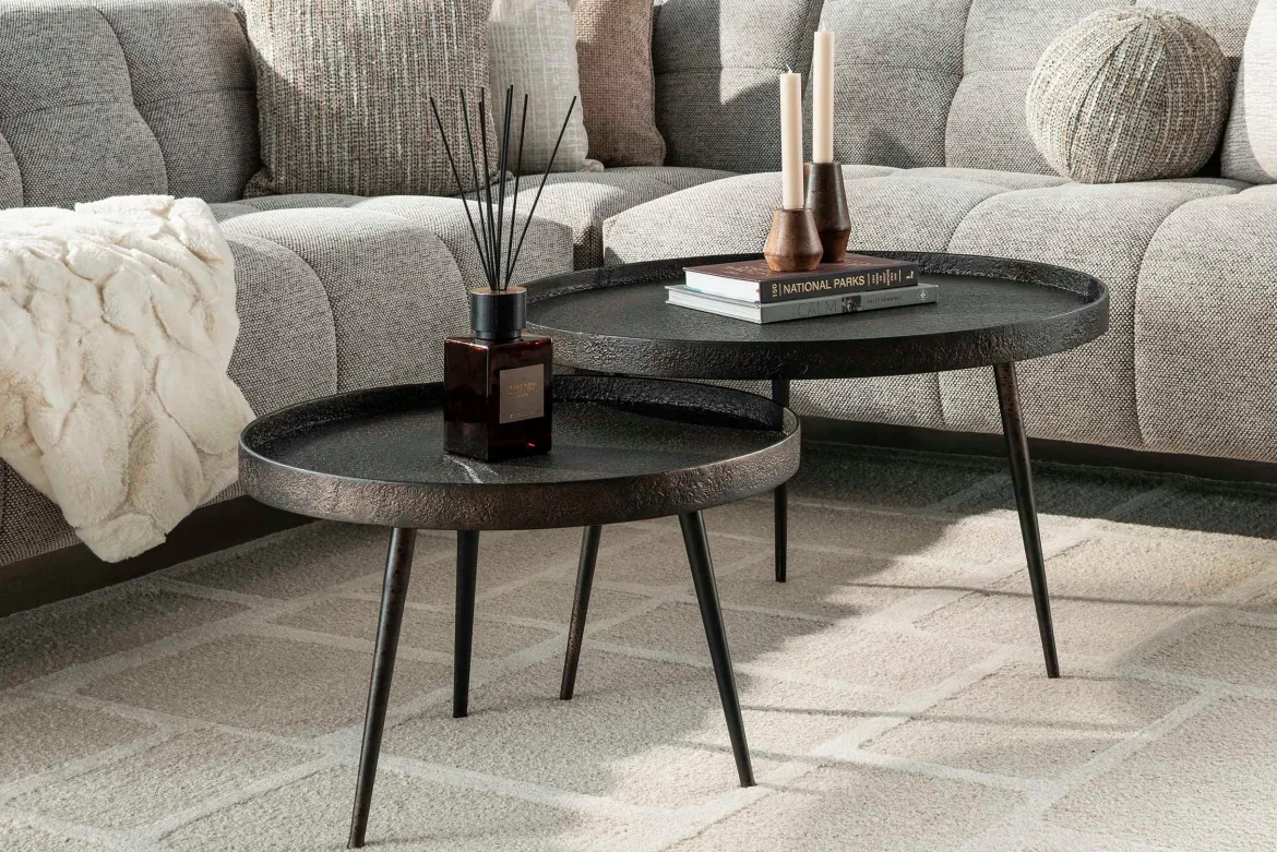 Couchtisch Chrysos - 2er Set in Grau Metallic mit erhöhtem Rand