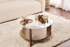 Couchtisch Davira - mit runder Glasplatte und Holzoptik