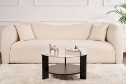 Couchtisch Davira - mit runder Glasplatte und Holzoptik