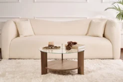 Couchtisch Davira - mit runder Glasplatte und Holzoptik