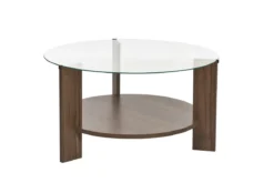 Couchtisch Davira - mit runder Glasplatte und Holzoptik
