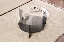 Couchtisch Davira - mit runder Glasplatte und Holzoptik