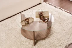Couchtisch Davira - mit runder Glasplatte und Holzoptik