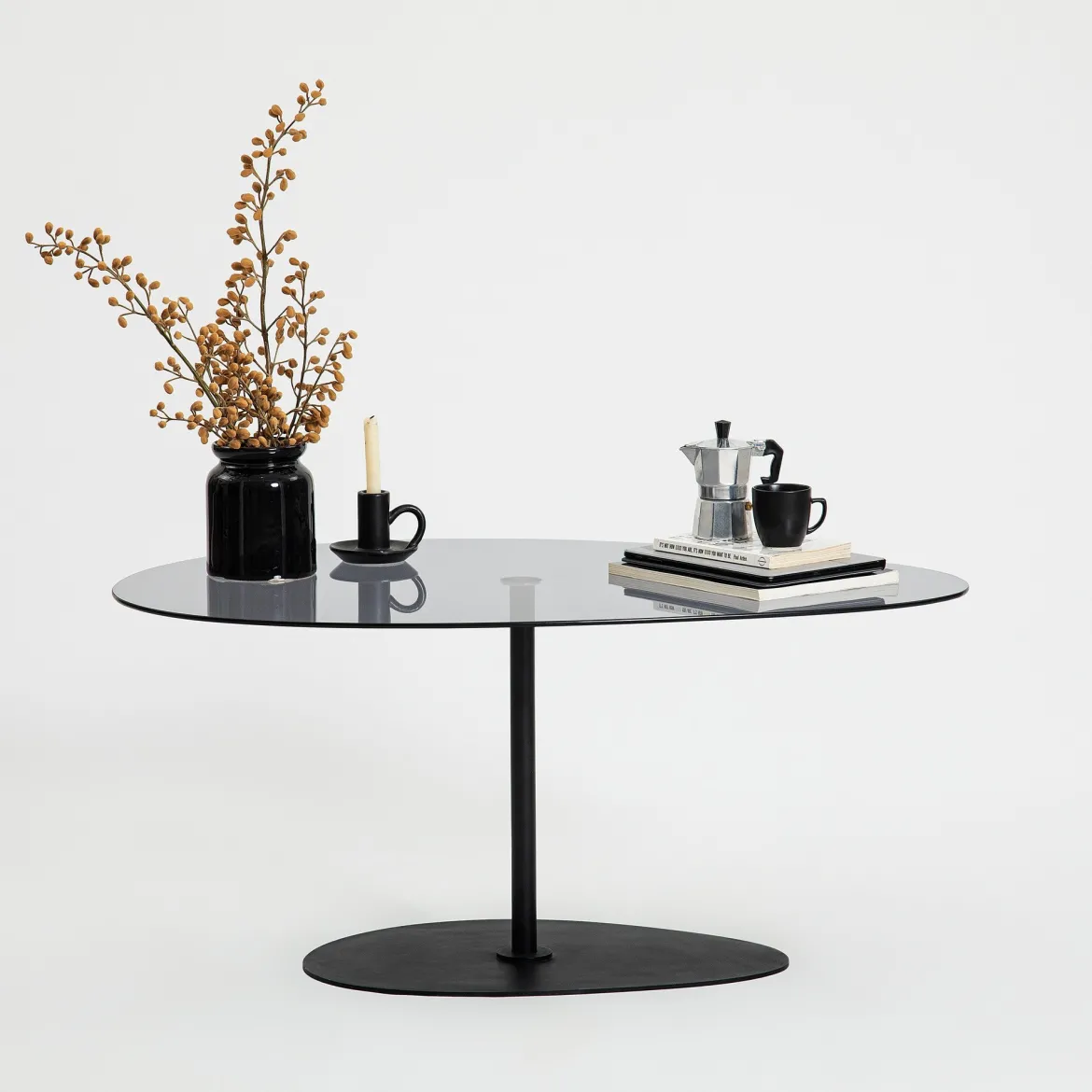 Couchtisch Dovira - mit Glasplatte und schwarzem Metallgestell