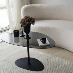 Couchtisch Dovira - mit Glasplatte und schwarzem Metallgestell