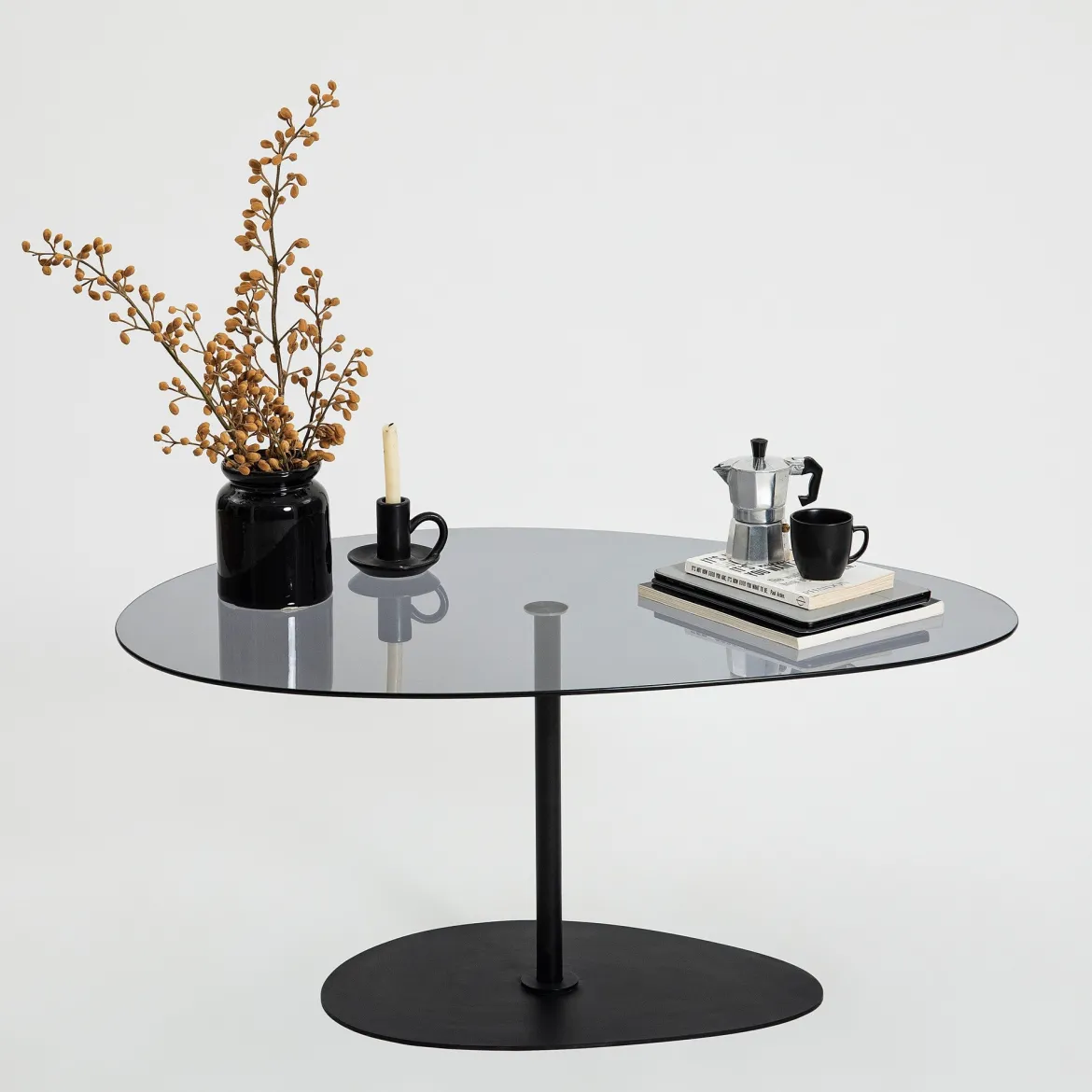 Couchtisch Dovira - mit Glasplatte und schwarzem Metallgestell