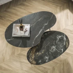 Couchtisch Elista - 2er Set mit Keramikplatte in Steinoptik