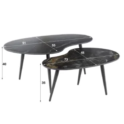 Couchtisch Elista - 2er Set mit Keramikplatte in Steinoptik