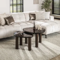 Couchtisch Elysium - Größe L in Antikkupfer oder Antikgold mit Gussglas