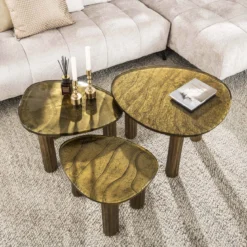 Couchtisch Elysium - Größe L in Antikkupfer oder Antikgold mit Gussglas