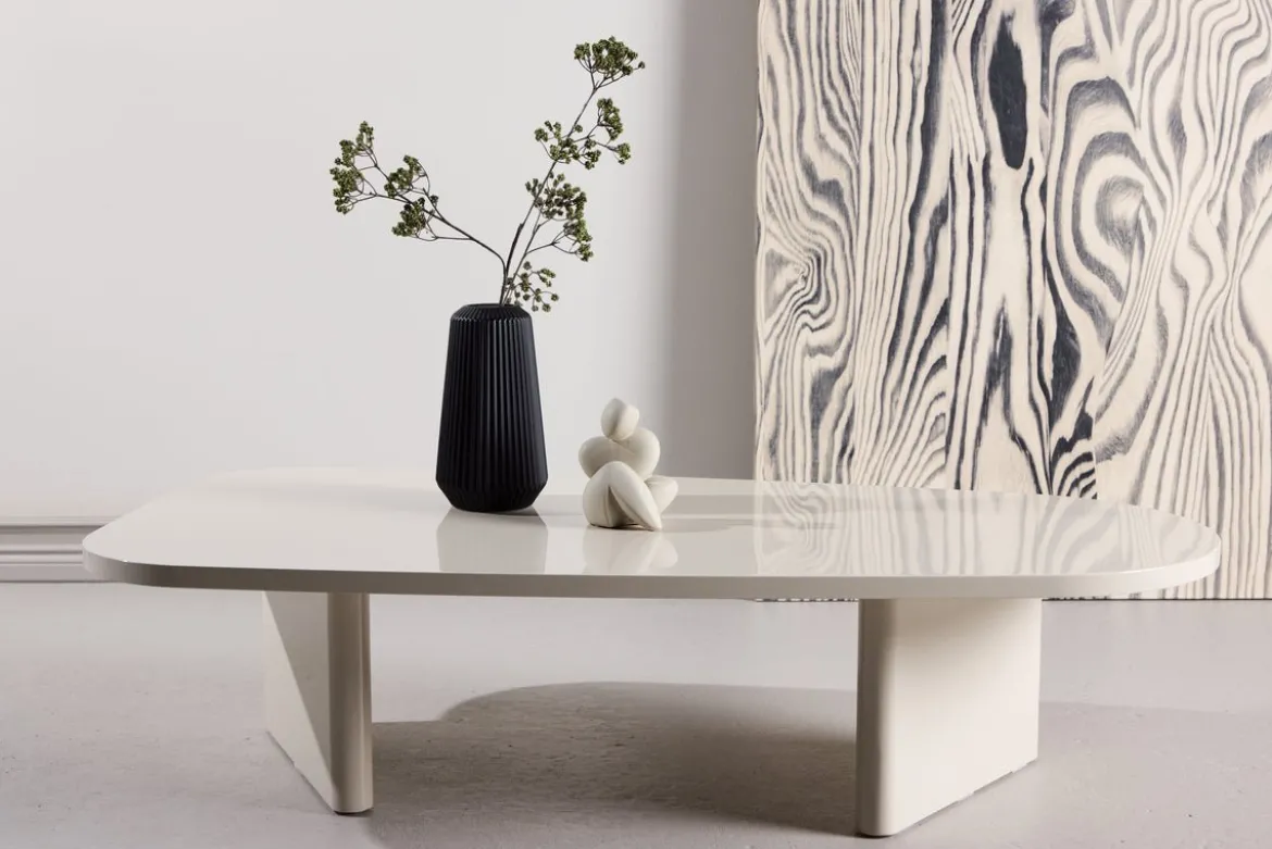 Couchtisch Evania in Beige - mit glänzender Oberfläche