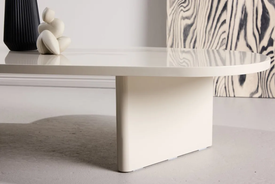 Couchtisch Evania in Beige - mit glänzender Oberfläche