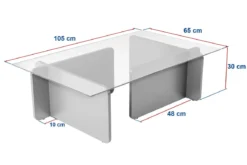 Couchtisch Fendro - mit rechteckiger Glasplatte und Travertin-Steinoptik