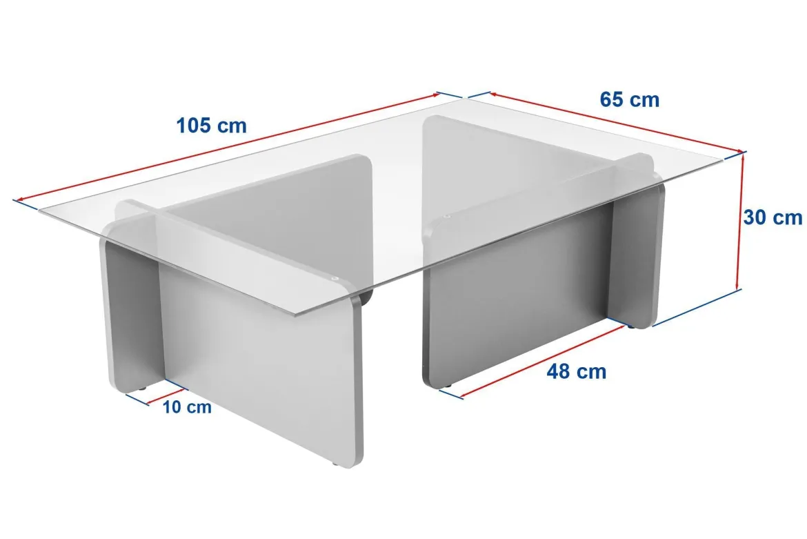 Couchtisch Fendro - mit rechteckiger Glasplatte und Travertin-Steinoptik