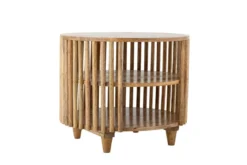 Couchtisch Keegan – Rundes Mangoholz-Design mit praktischen Ablagen