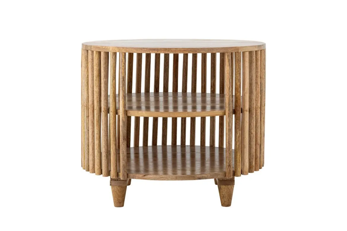 Couchtisch Keegan – Rundes Mangoholz-Design mit praktischen Ablagen