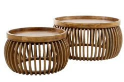Couchtisch Khamar - 2er Set aus Mangoholz mit bauchigem Sockel
