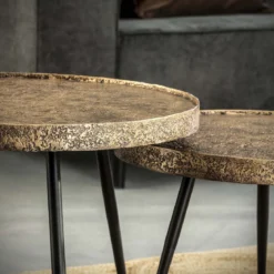 Couchtisch Kharu - 2er Set in Metallic-Antikbronze in rundem Design