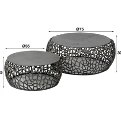 Couchtisch Marulo - 2er Set rund in schwarzer Nickeloptik