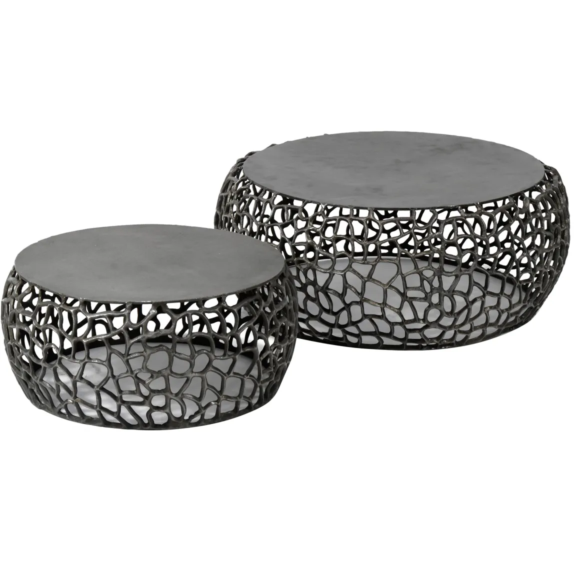 Couchtisch Marulo - 2er Set rund in schwarzer Nickeloptik
