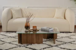 Couchtisch Menora - mit rechteckiger Glasplatte in Walnuss-Optik