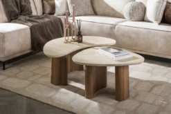 Couchtisch Orvella - 2er Set mit Keramikplatte in Travertinoptik und organischer Form
