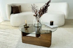 Couchtisch Palvero - mit runder Glasplatte und Kiefernholz