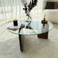Couchtisch Palvero - mit runder Glasplatte und Kiefernholz
