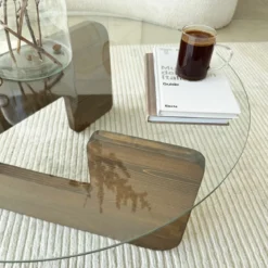 Couchtisch Palvero - mit runder Glasplatte und Kiefernholz