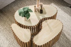 Couchtisch Savara - 3er Set aus Mangoholz mit Keramik-Tischplatte