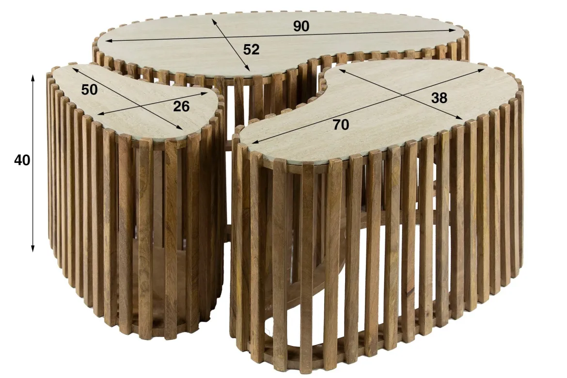 Couchtisch Savara - 3er Set aus Mangoholz mit Keramik-Tischplatte