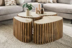 Couchtisch Savara - 3er Set aus Mangoholz mit Keramik-Tischplatte