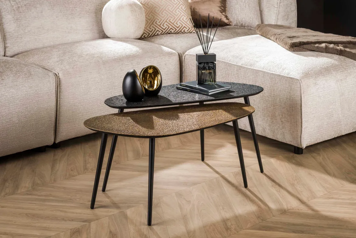 Couchtisch Savino - 2er Set in Altbronze/Gold und Schwarz
