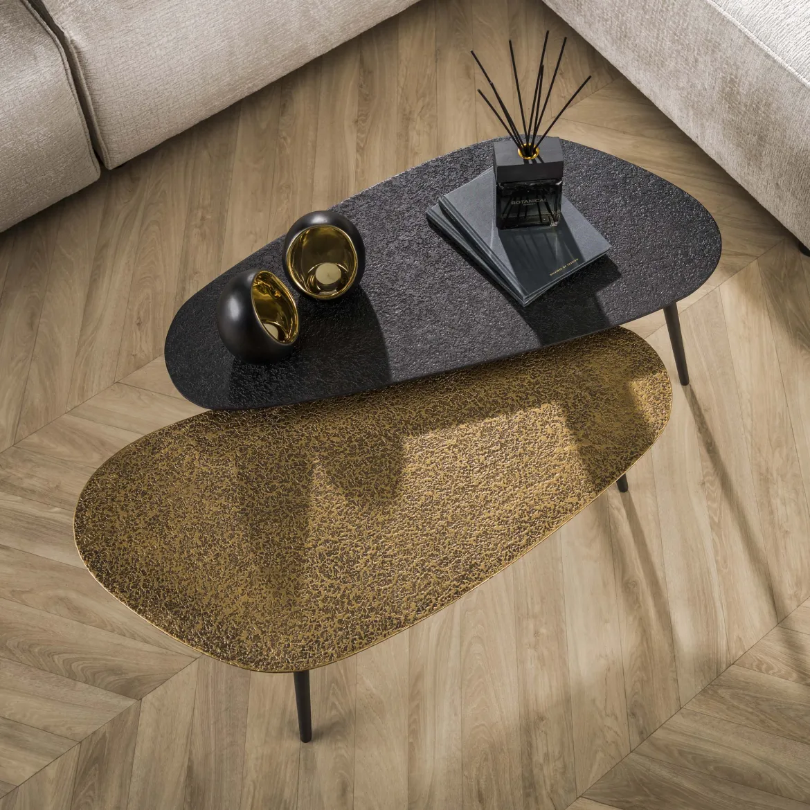 Couchtisch Savino - 2er Set in Altbronze/Gold und Schwarz
