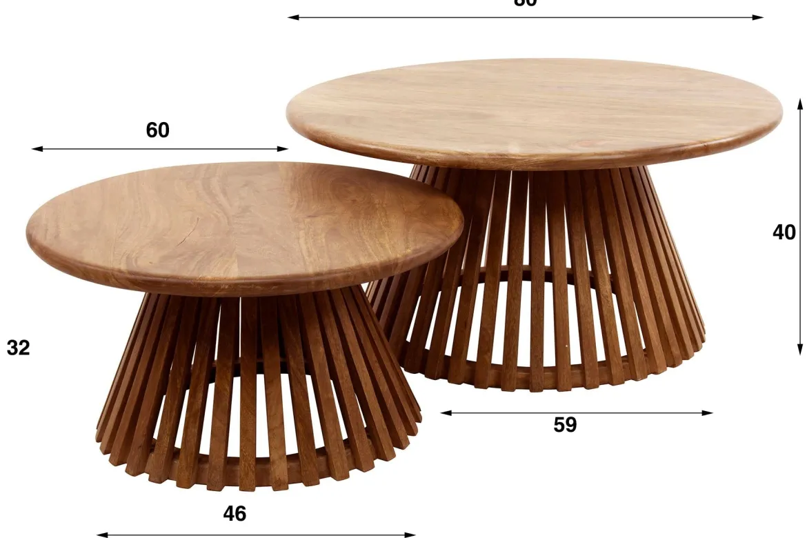 Couchtisch Savira - 2er Set aus Mangoholz mit konischem Tischfuß