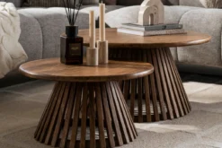 Couchtisch Savira - 2er Set aus Mangoholz mit konischem Tischfuß