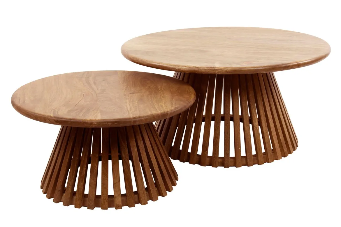 Couchtisch Savira - 2er Set aus Mangoholz mit konischem Tischfuß