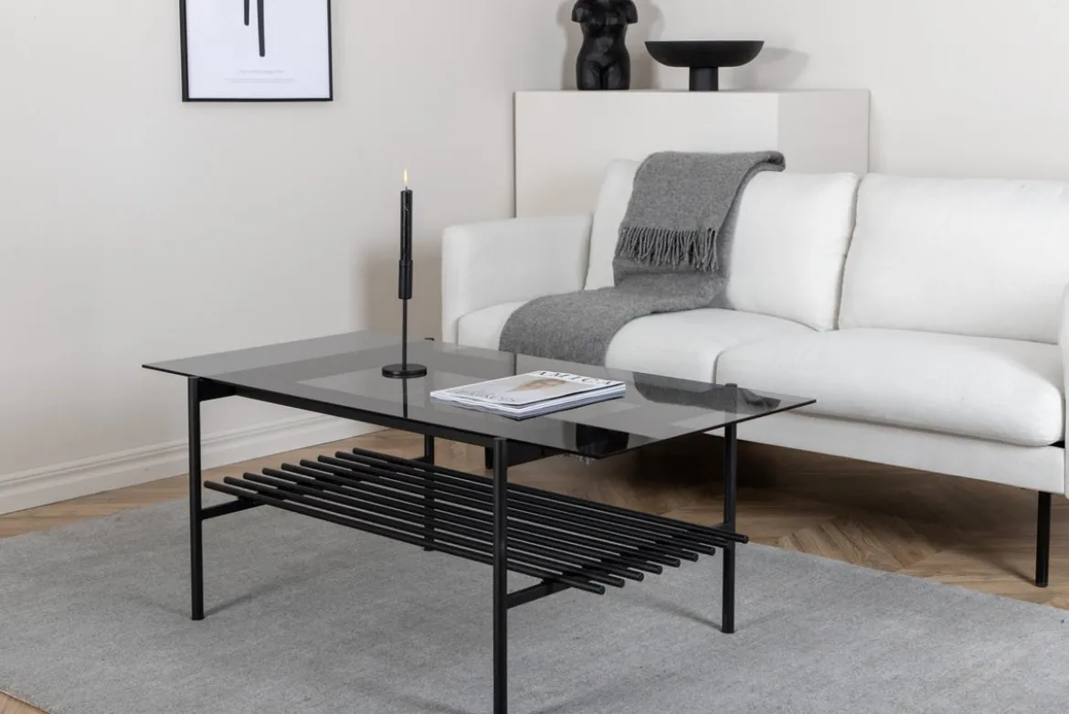 Couchtisch Staffan - in schwarz mit Glasplatte