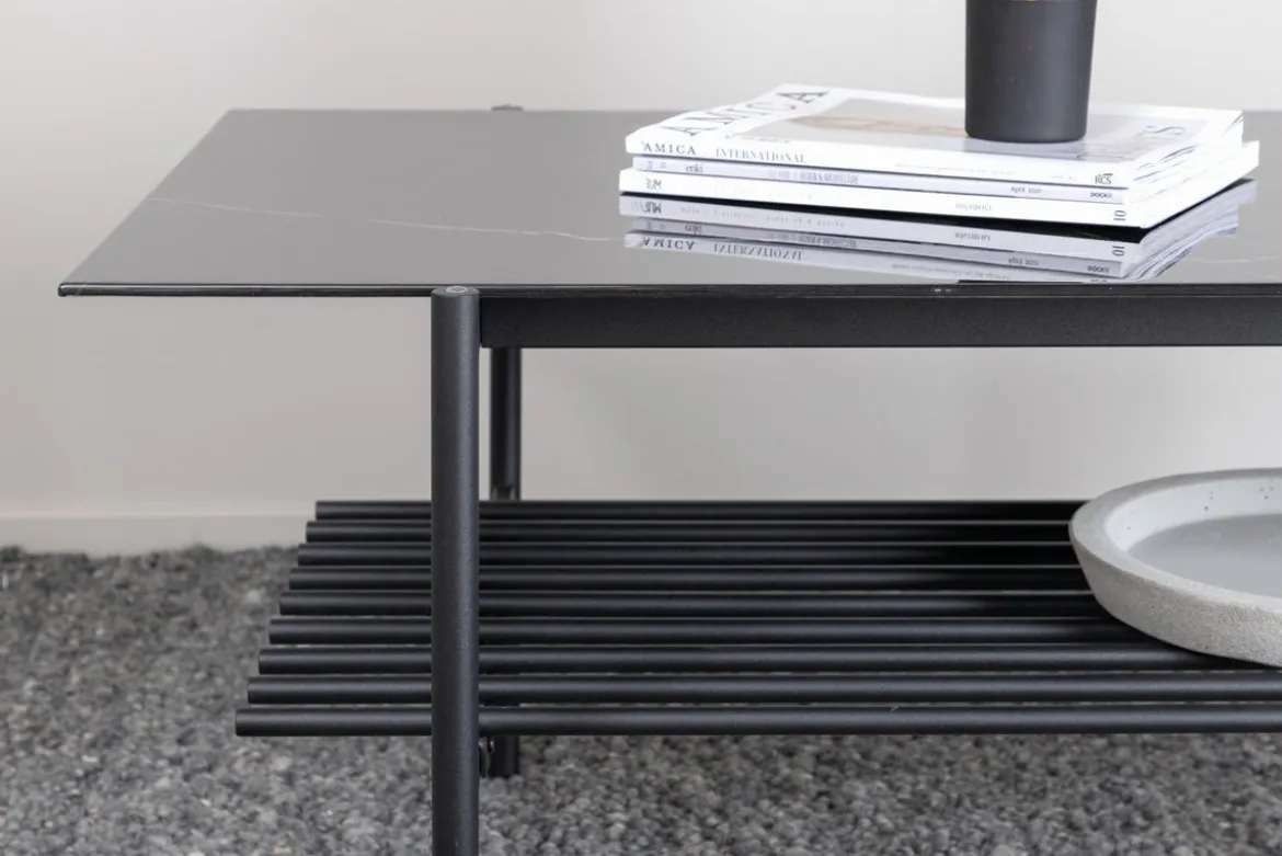 Couchtisch Staffan - in schwarz mit Glasplatte
