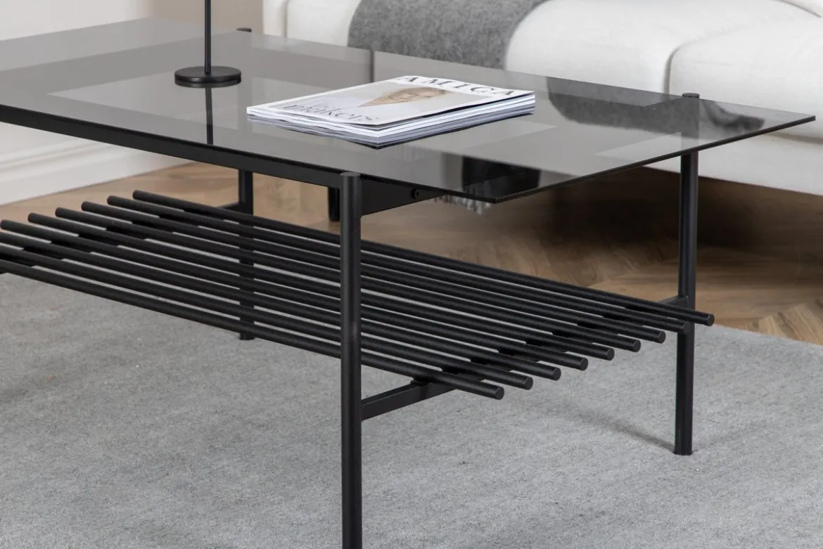 Couchtisch Staffan - in schwarz mit Glasplatte